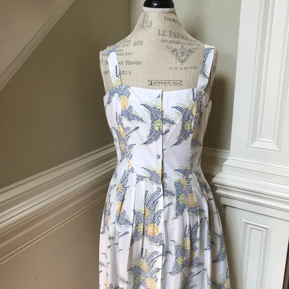 Charlotte Brody Garden Midi Dress Womens Medium White Blue Sleeveless Floral - Picture 5 of 14